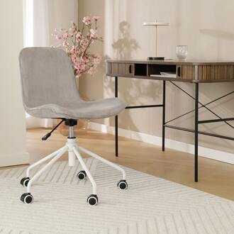 Nout-Fé bureaustoel rib warm grijs - wit onderstel - set van 2