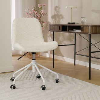 Nout-Fé bureaustoel teddy gebroken wit - wit onderstel - set van 2