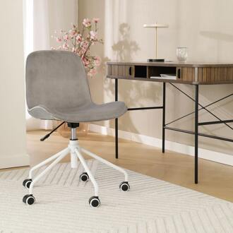 Nout-Fé bureaustoel velvet grijs - wit onderstel - set van 2