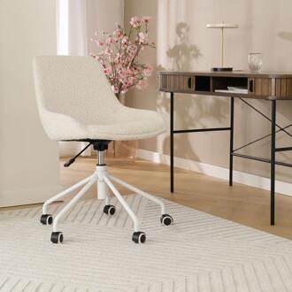 Nout-Isa bureaustoel bouclé beige - wit onderstel - set van 2