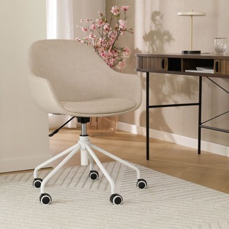 Nout-Mae bureaustoel beige - wit onderstel - set van 2