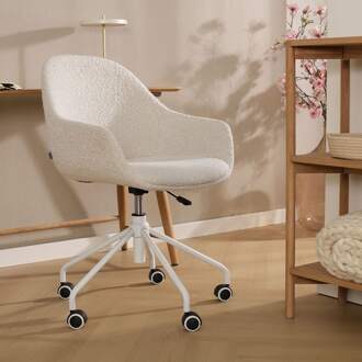 Nout-Mae bureaustoel bouclé beige - wit onderstel - set van 2