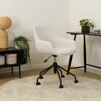 Nout-Mae bureaustoel bouclé beige - zwart onderstel - set van 2