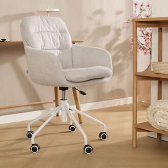 Nout-Mia bureaustoel beige - wit onderstel - set van 2
