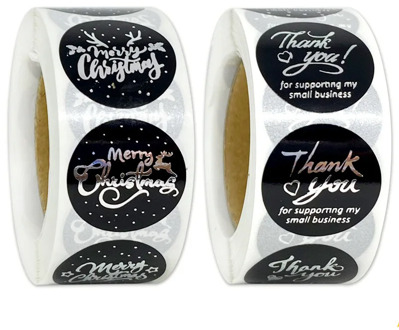 Novel Multi-pattern Merry Christmas Thank You Stickers 500pcs Silver Black Label Holiday Envelope Handmade Decor Sealing Sticker
