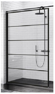 Novellini Inloopdouche Novellini Kuadra H Stripes 140x200 cm Helder Glas Mat Zwart Profiel