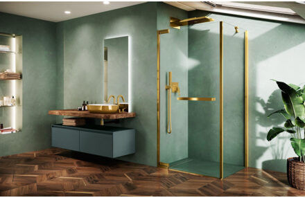 Novellini N180 G Draaideur i.c.m. zijwand FG88-89,5x200 cm Brushed Red Gold Helder Glas n180g90-1r
