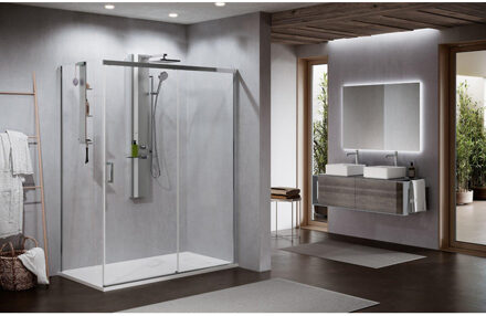 Novellini ZEPHYROS 2.0 Douchedeur - 200x114-117cm - schuifdeur - veiligheidsglas - chroom glans zep2ph114d-1k