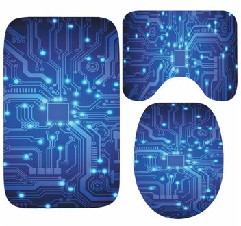 Novelty Printplaat Vloermat Voor Wc Pc Printplaat Print Badkamer Badmat Tapijt Tapijt 3 Pcs Douche matten Voor Ingenieur blauw / 50x80cm 3stk