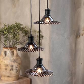 Novia hanglamp, zwart, rookglas, 3-lamps, Ø 22 cm rookgrijs-transparant, zwart