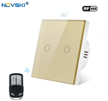 NOVSKI RF Touch Switch, RF 433Mhz Remote Control, Gold Crystal Glass Panel, 1/2/3 Gang Capacitive Touching, Portable Key Remote