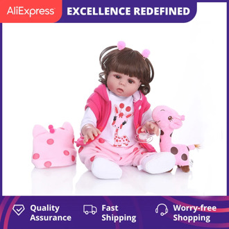 NPK Original 48CM bebe doll reborn toddler girl Curly hair doll full body soft silicone realistic baby Bath toy waterproof
