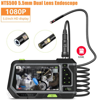 NTS500 HD 5.0 Screen 5.5mm dual lens inspection camera video endoscope 1080P Pipeline Borescope IP67 3M Car Monitor tool camera