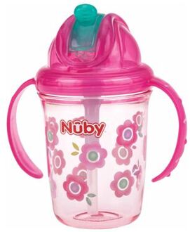 Nûby Drinkbeker - Flip-It Antilekbeker met Handvatten - Roze - 240ml - 12m+