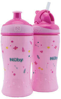 Nûby Nûby drinkfles met rietje en drinkfles met Pop-Up sluiting 360ml combipack vanaf 18 maanden, roze Roze/lichtroze