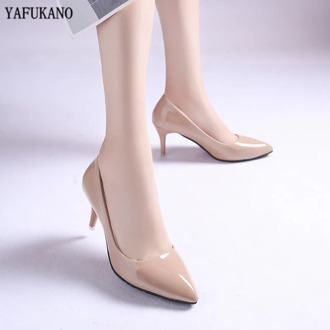 Nude Brand Fashion Woman Shoes Pointed Toe Fine With Heels Shallow Mouth High Heels Patent Leather Summer Pumps Shoes Mujer 7cm