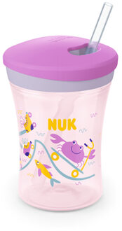 NUK Action Cup zacht drinkrietje, lekvrij vanaf 12 maanden paars Roze/lichtroze - 125ml-250ml