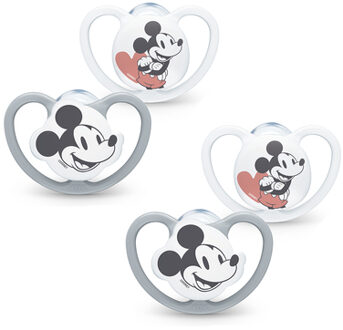 NUK Fopspeen Space Disney Mickey 0-6 maanden, 4 st. in grijs/wit