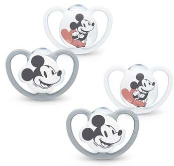 NUK Fopspeen Space Disney Mickey 6-18 maanden, 4 st. in grijs/wit