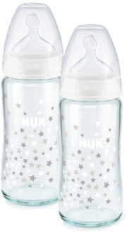 NUK Glazen fles First Choice ⁺ vanaf de geboorte 240 ml, temperatuur control in een dubbele verpakking wit - 240ml