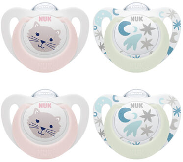 NUK Soother Star Day & Night , maat 1 in roze/lichtblauw Roze/lichtroze