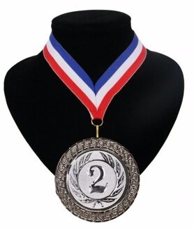 Nummer 2 medaille rood wit blauw - Verkleedattributen Multikleur