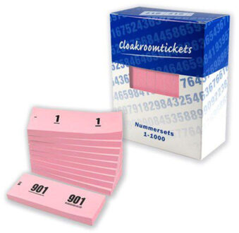 Nummer blokken - 2x - cijfers 1 t/m 1000 - roze - papier - garderobe/loterij nummers