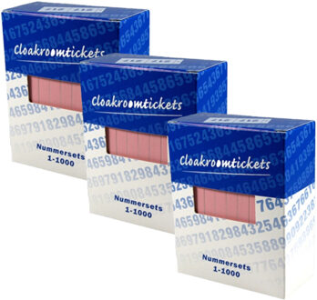 Nummer blokken - 3x - cijfers 1 t/m 1000 - roze - papier - garderobe/loterij nummers