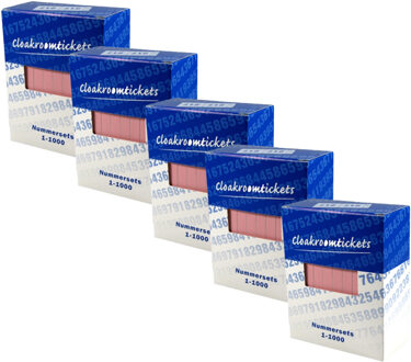 Nummer blokken - 5x - cijfers 1 t/m 1000 - roze - papier - garderobe/loterij nummers