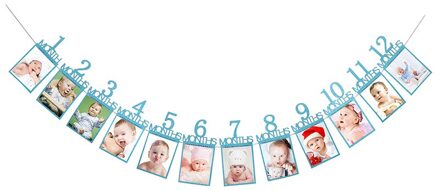 Nummer Frame Kids Decoraties 1-12 Maand Baby Foto Houder Foto Banner Maandelijkse Fotolijst Muur Baby foto Map Blauw
