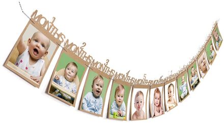 Nummer Frame Kids Decoraties 1-12 Maand Baby Foto Houder Foto Banner Maandelijkse Fotolijst Muur Baby foto Map Bruin
