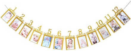 Nummer Frame Kids Decoraties 1-12 Maand Baby Foto Houder Foto Banner Maandelijkse Fotolijst Muur Baby foto Map Goud