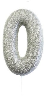 Nummerkaars '0' 7 Cm Wax Glitter Zilver