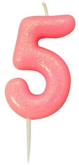 Nummerkaars '5' 7 Cm Wax Glitter Roze