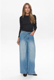 Numph Nubrooklyn jeans glam 706221 blue denim silver foil - maat 40 Blauw