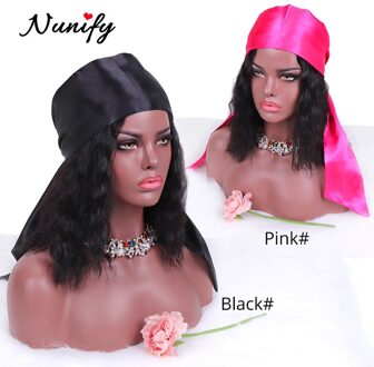 Nunify Zwart Rood Satijn Rand Sjaals Voor Haar Non Slip Haar Wrap Pruiken Grip Band Voor Yoga Zwart Polyester Hoofdband voor Pruik zwart-1stk