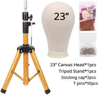 Nunify Zwart Statief Met Canvas Hoofd Training Mannequin Oefenpop Hoofd Styling Maken Pruik Houder 50 Stuks T Naald glod 23duim