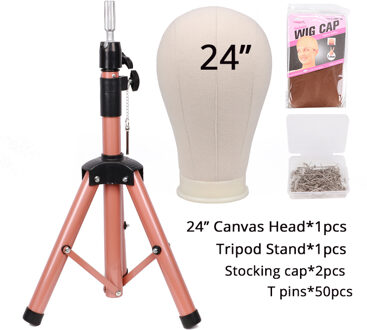 Nunify Zwart Statief Met Canvas Hoofd Training Mannequin Oefenpop Hoofd Styling Maken Pruik Houder 50 Stuks T Naald pink24inch