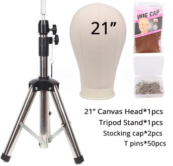Nunify Zwart Statief Met Canvas Hoofd Training Mannequin Oefenpop Hoofd Styling Maken Pruik Houder 50 Stuks T Naald silver21inch