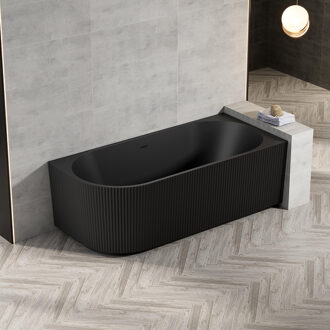Nuo Half Vrijstaand Bad - 170x80x58cm - rechts - ribbel - met afvoer - mat zwart 7103R_MB Zwart mat