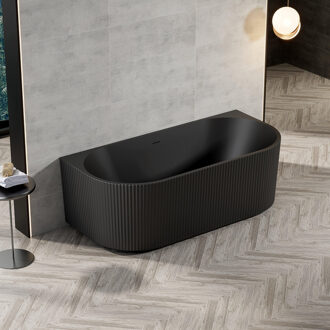 Nuo Half Vrijstaand Bad - 170x80x58cm - ribbel - met afvoer - mat zwart 6119_MB Zwart mat