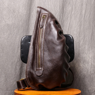NUPUGOO Unique Vintage Chest bag For Men Crossbody Casual Shoulder Brown/Coffee Sling High Quality Genuine Leather bag For phone