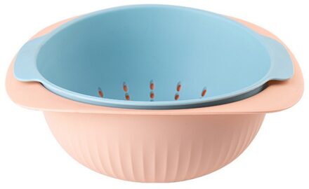 Nuttig Dubbele Afvoer Mand Kom Wassen Keuken Zeef Noedels Groenten Fruit Cadeau Fruit Keuken Gereedschap #86 roze