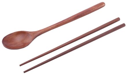 Nuttig Houten Eetstokjes & Lepel Bestek Sets Reizen Servies Pak Hout Milieu Servies Met Doek Pack