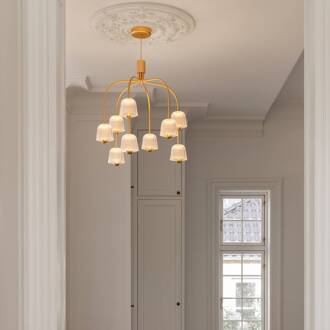 Nuura LED kroonluchter Asteea 9, Ø 66 cm, messingkleurig/helder satijnmessing, helder