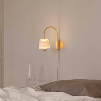 Nuura LED wandlamp Asteea, breedte 16 cm, messingkleurig/helder satijnmessing, helder