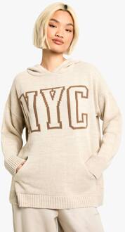 Nyc Gebreide Hoodie Met Capuchon, Stone