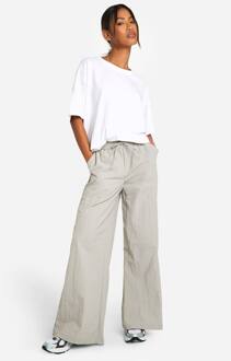 Nylon Cargo-Broek Met Rechte Pijpen En Taille Met Trekkoord, Mocha - 34