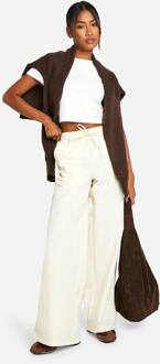 Nylon Cargobroek Met Rechte Pijpen En Verstelbare Trekkoord Taille, Butter - 44