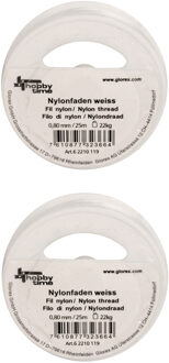 nylon draad - 2x rollen - wit - 0.8 mm x 25 meter - knutselen - scheurvast